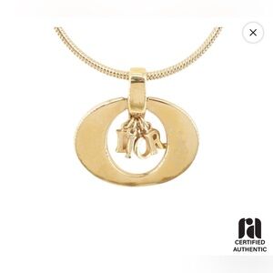 Christian Dior Vintage Lage O DIOR Pendant Gold-Plated Necklace EUC
